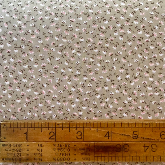 Tiny Floral - Pink on Brown - Japanese Cotton