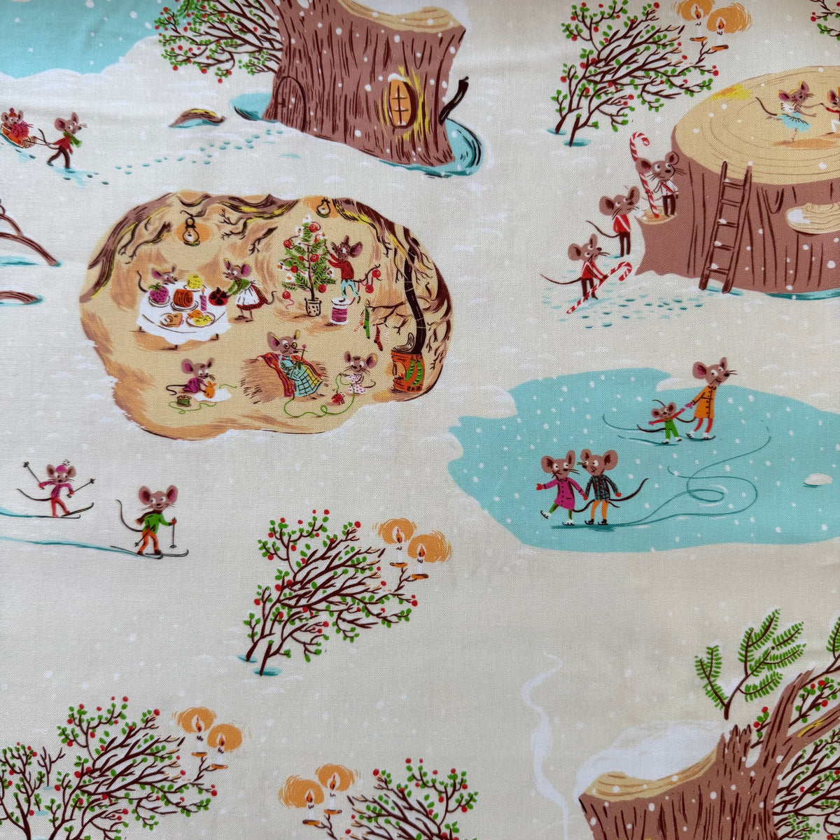 Heather Ross Favorites - Christmas Mice in Cream