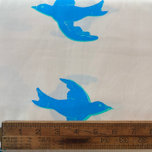 Heather Ross Meadows Quilt Back - Bluebird in Ivory - 108” wide