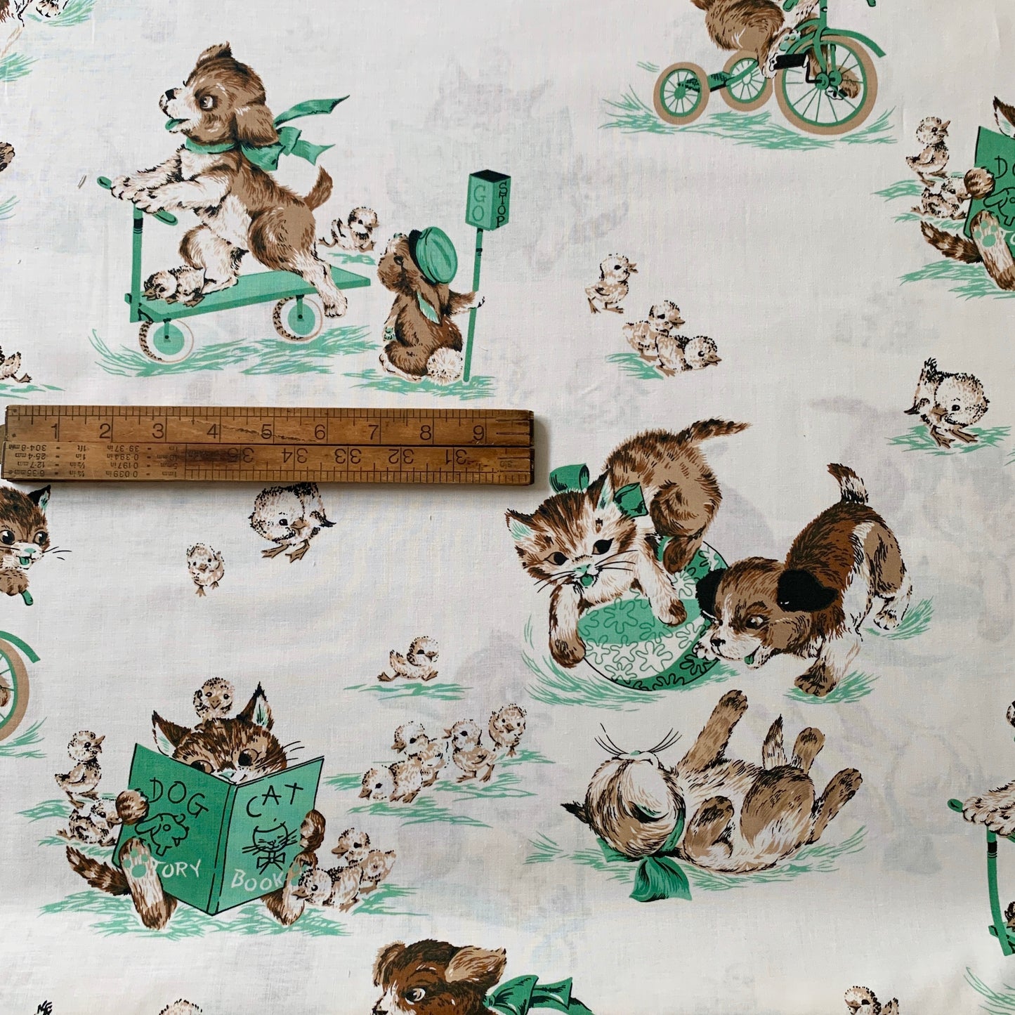 Kei Textiles - Large Scale Green Kittens