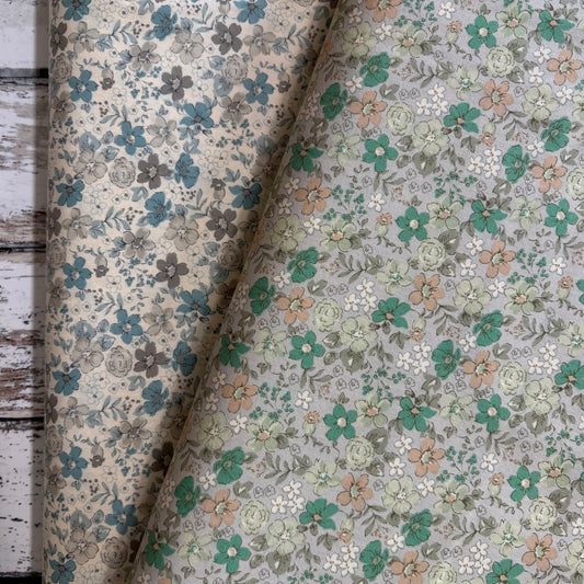 Green Grey Floral - Japanese Cotton Printed Broad Cloth