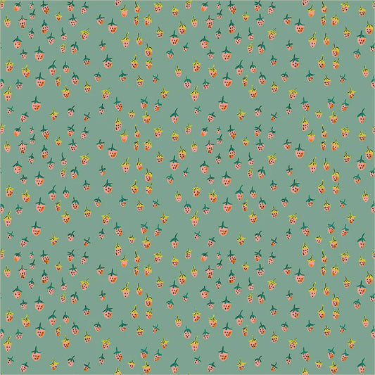 Heather Ross Favorites - Field Strawberries in Teal