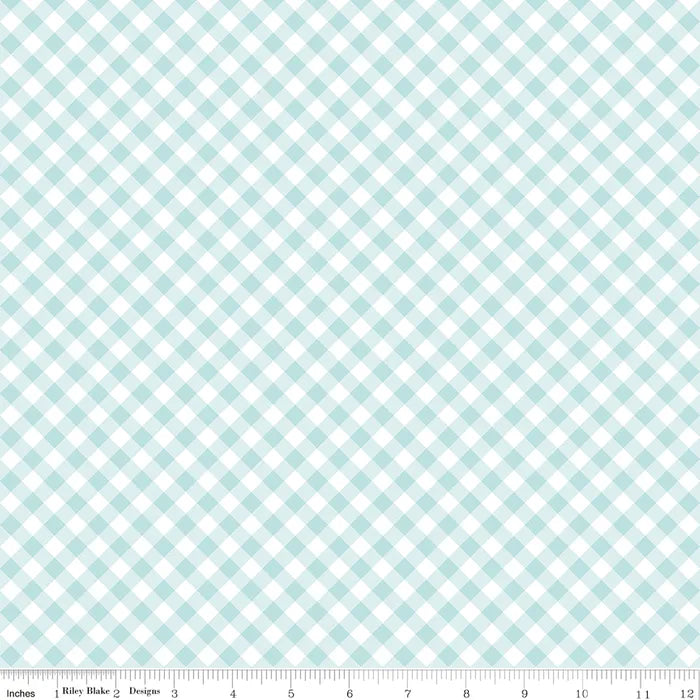Whimsical Woodland Diagonal Gingham in Aqua - Riley Blake