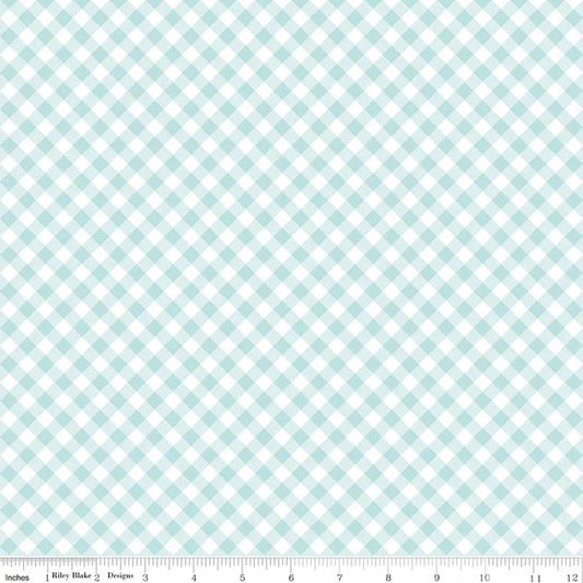 Whimsical Woodland - Diagonal Gingham in Aqua - Riley Blake