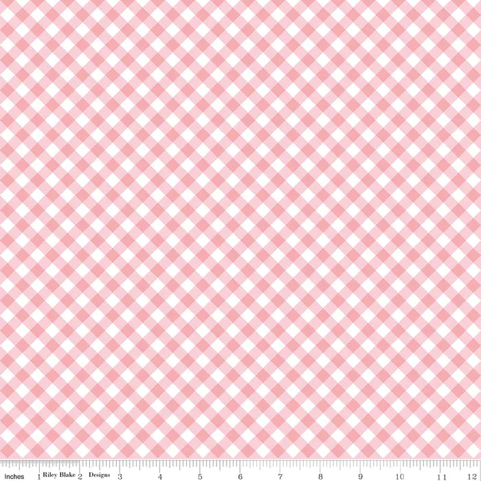 Whimsical Woodland Diagonal Gingham in Pink - Riley Blake