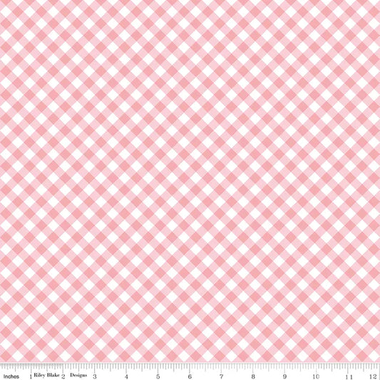 Whimsical Woodland - Diagonal Gingham in Pink - Riley Blake