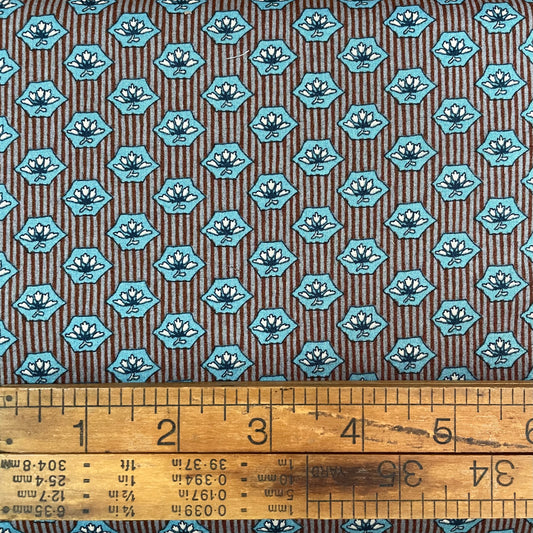 Hokkoh 60's Cotton Printed Lawn -Geometric - Brown and Aqua