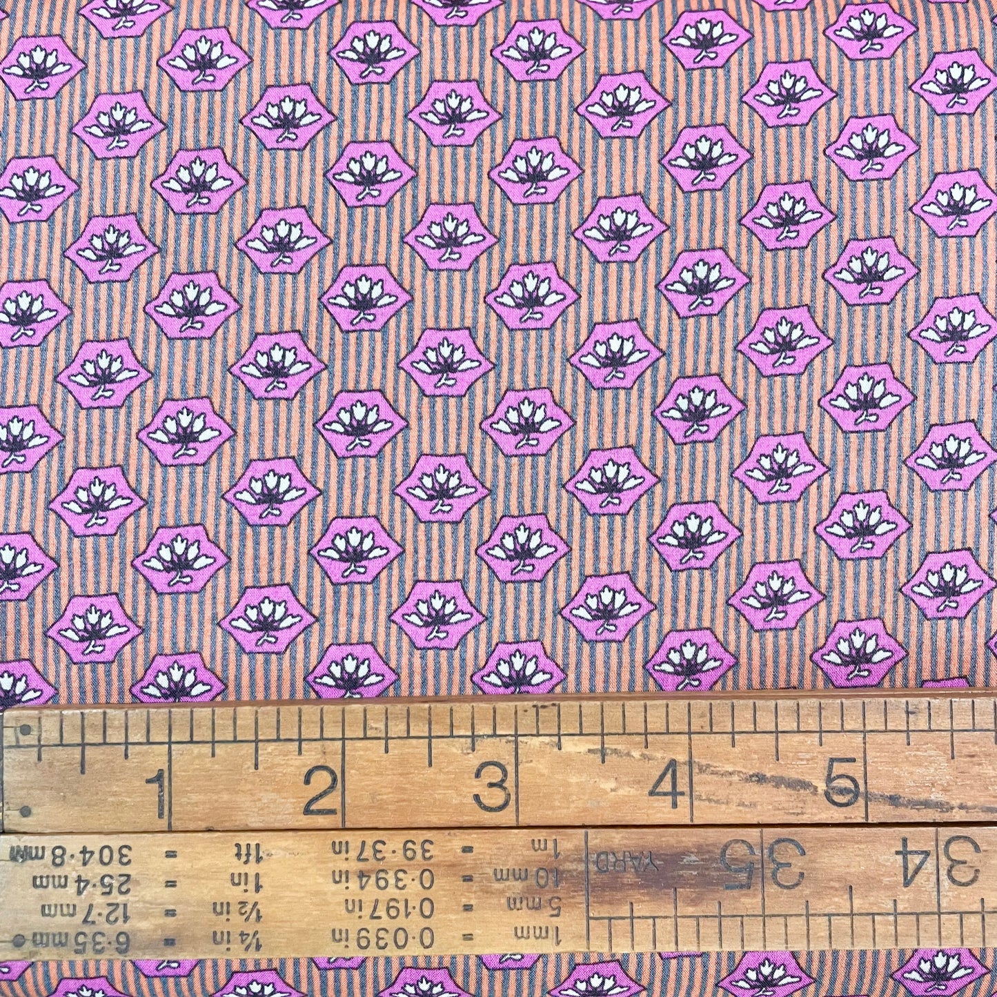 Hokkoh 60's Cotton Printed Lawn - Geometric Orange and Pink